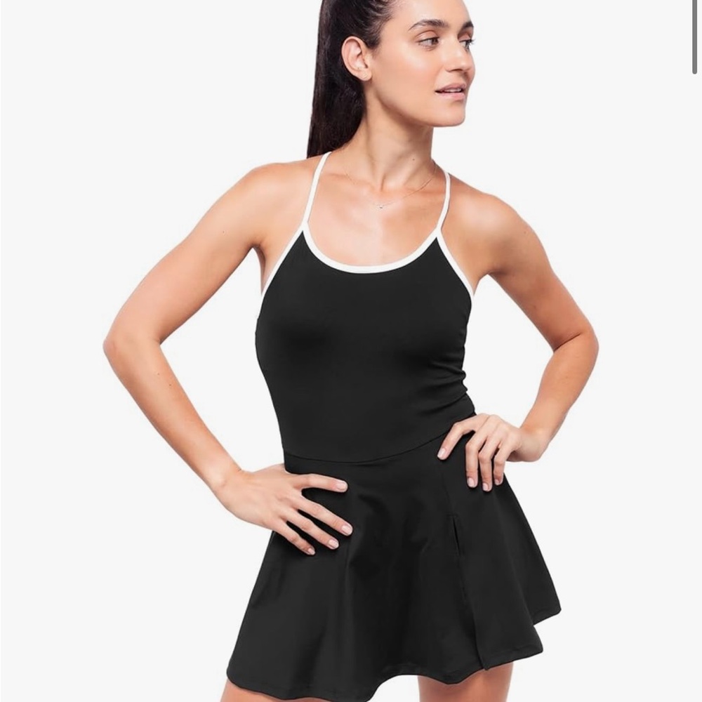 Black & White Athletic Dress - Tennis Dress Pickleball Dress -  built-in shorts